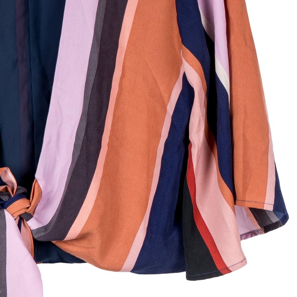 4SI3NNA Wrap Jacket L Womens Tie Striped Blue Orange Pink 3/4 Sleeve Boho - Picture 3 of 7